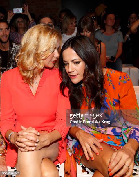 Veronica Ferres and Bettina Zimmermann during the Marc Cain Fashion Show Spring/Summer 2019 at WECC on July 3, 2018 in Berlin, Germany.