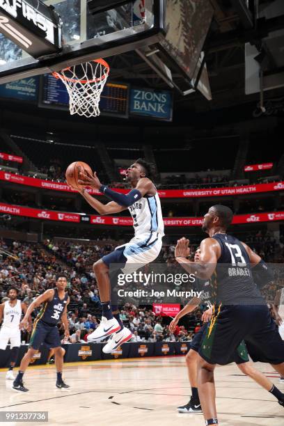 Kobi Simmons of the Memphis Grizzlies drives to the basket during the game against the Utah Jazz on July 3, 2018 at Vivint Smart Home Arena in SALT...