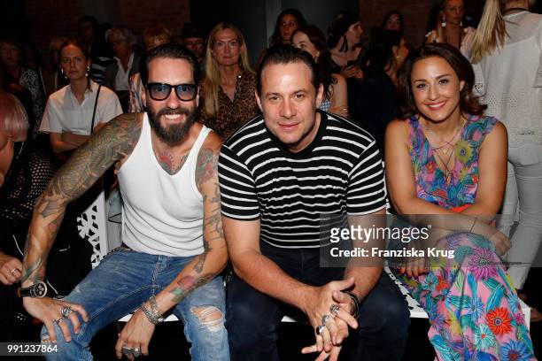Alec Voelkel, Sascha Vollmer and Nina Moghaddam during the Marc Cain Fashion Show Spring/Summer 2019 at WECC on July 3, 2018 in Berlin, Germany.
