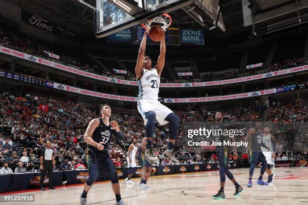 Deyonta Davis of the Memphis Grizzlies drives to the basket during the game against the Utah Jazz on July 3, 2018 at Golden 1 Center in Sacramento,...