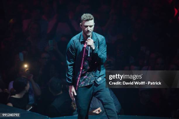 Justin Timberlake performs at AccorHotels Arena on July 3, 2018 in Paris, France.