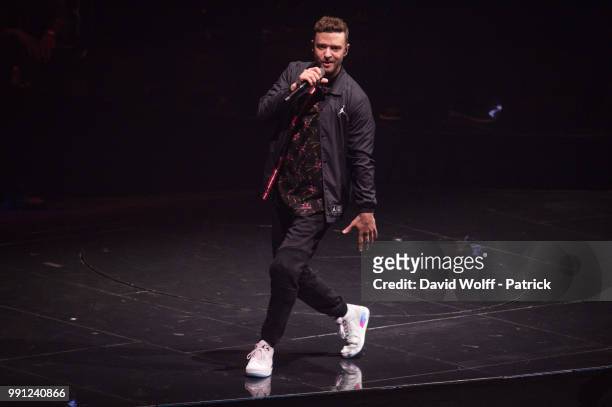 Justin Timberlake performs at AccorHotels Arena on July 3, 2018 in Paris, France.
