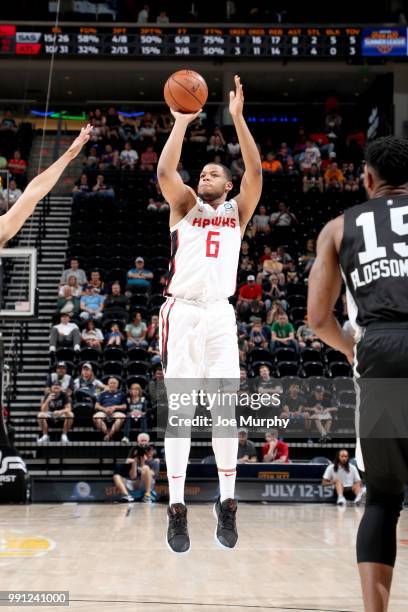 Omari Spellman of the Atlanta Hawks shoots the ball against the San Antonio Spurs during the 2018 Utah Summer League on July 3, 2018 at Vivint Smart...