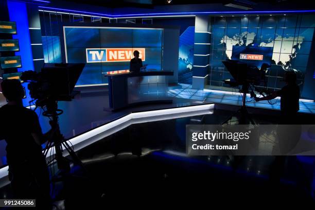 news filming studio - newscaster stock pictures, royalty-free photos & images