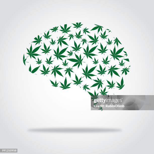 little marijuana leaves brain - robinolimb stock illustrations