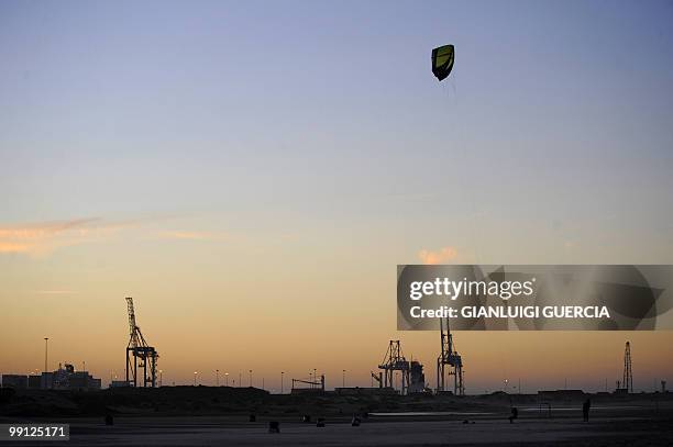 Kite surfer is seen on King's beach at sunset on May 12, 2010 in Port Elizabeth, South Africa. Port Elizabeth will be one of the host city for the...