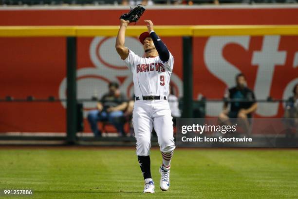 Arizona Diamondbacks center fielder Jon Jay makes the catch during the MLB baseball game between the St. Louis Cardinals and the Arizona Diamondbacks...