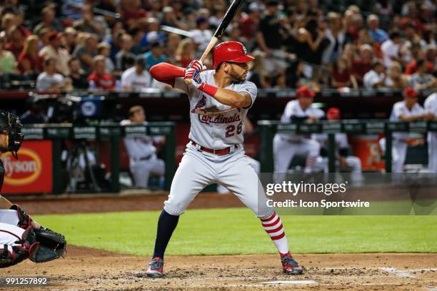 St. Louis Cardinals center fielder Tommy Pham sets up in the batters box during the MLB baseball game between the St. Louis Cardinals and the Arizona...