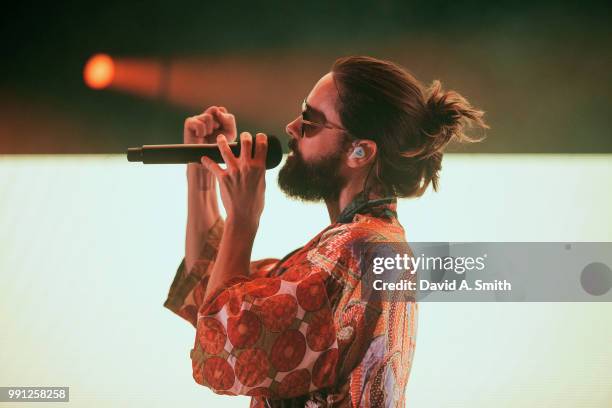 Jared Leto of Thirty Seconds to Mars performs at Oak Mountain Amphitheatre on July 3, 2018 in Pelham, Alabama.