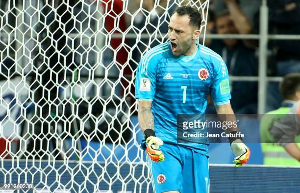 Goalkeeper of Colombia David Ospina celebrates stopping a penalty during the penalty shootout of the 2018 FIFA World Cup Russia Round of 16 match...