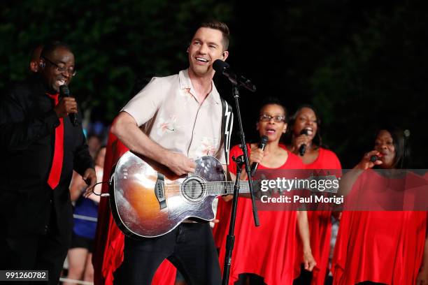 Multi-platinum pop singer and songwriter Andy Grammer performs at the 2018 A Capitol Fourth Rehearsals at U.S. Capitol, West Lawn on July 3, 2018 in...