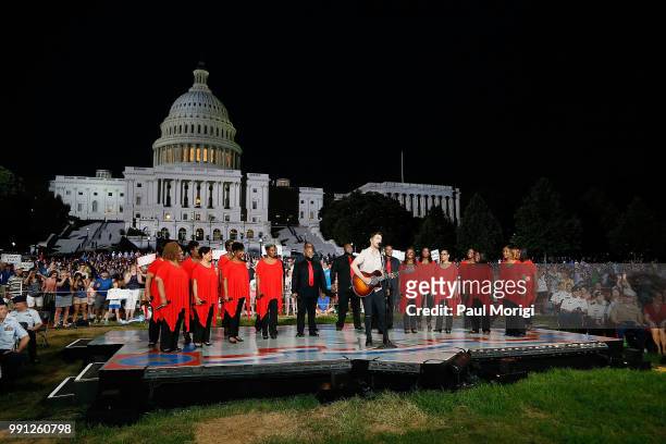 Multi-platinum pop singer and songwriter Andy Grammer performs at the 2018 A Capitol Fourth Rehearsals at U.S. Capitol, West Lawn on July 3, 2018 in...
