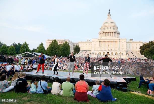 Three-time Grammy Award-winning and multi-platinum selling artist Pentatonix perform at the 2018 A Capitol Fourth rehearsals at U.S. Capitol, West...