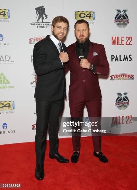 Actors Max Thieriot and A. J. Buckley attend the 10th annual Fighters Only World Mixed Martial Arts Awards at Palms Casino Resort on July 3, 2018 in...
