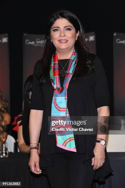 Victoria Ruffo attends a press conferenc to promote the theater play "Las Arpias" at El Telon de Asfalto on July 3, 2018 in Mexico City, Mexico.