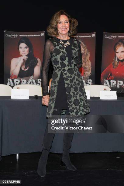 Lorena Herrera attends a press conferenc to promote the theater play "Las Arpias" at El Telon de Asfalto on July 3, 2018 in Mexico City, Mexico.