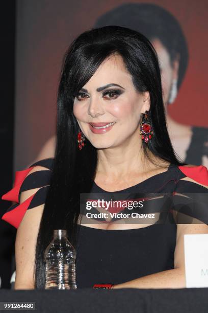 Maribel Guardia attends a press conferenc to promote the theater play "Las Arpias" at El Telon de Asfalto on July 3, 2018 in Mexico City, Mexico.