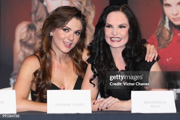 Zoraida Gomez and Ana Patricia Rojo attend a press conference to promote the theater play "Las Arpias" at El Telon de Asfalto on July 3, 2018 in...