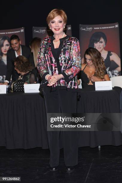 Jaqueline Andere attends a press conference to promote the theater play "Las Arpias" at El Telon de Asfalto on July 3, 2018 in Mexico City, Mexico.