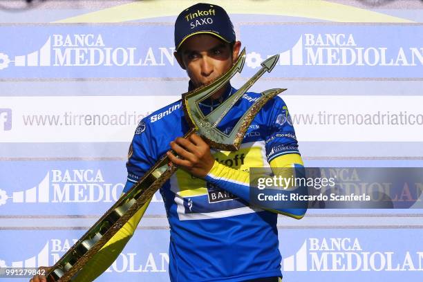 Tirreno Adriatico 2014/ Stage 7Podium/ Alberto Contador Blue Jersey/ Celebration Joie Vreugde/San Benedetto Del Trono-San Benedetto Del Trono / Time...