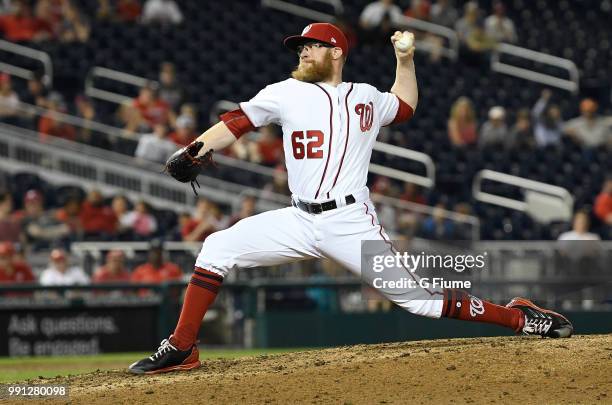 Sean Doolittle of the Washington Nationals pitches against the Philadelphia Phillies at Nationals Park on June 24, 2018 in Washington, DC.