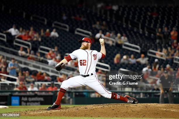 Sean Doolittle of the Washington Nationals pitches against the Philadelphia Phillies at Nationals Park on June 24, 2018 in Washington, DC.