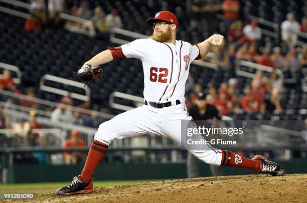 Sean Doolittle of the Washington Nationals pitches against the Philadelphia Phillies at Nationals Park on June 24, 2018 in Washington, DC.