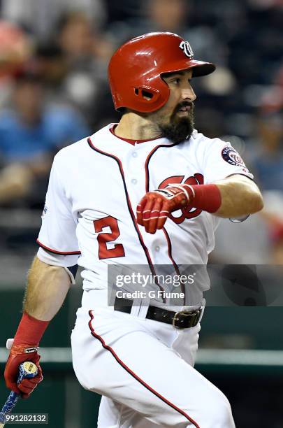 Adam Eaton of the Washington Nationals bats against the Philadelphia Phillies at Nationals Park on June 24, 2018 in Washington, DC.