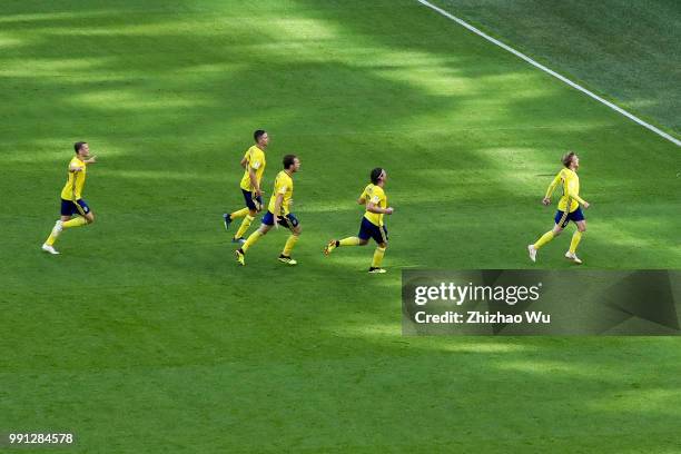 Emil Forsberg celebrates his scoring during the 2018 FIFA World Cup Russia Round of 16 match between 1st Group F and 2nd Group E at Saint Petersburg...