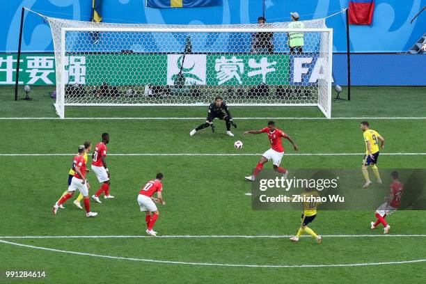 Emil Forsberg shots and gets his scoring during the 2018 FIFA World Cup Russia Round of 16 match between 1st Group F and 2nd Group E at Saint...