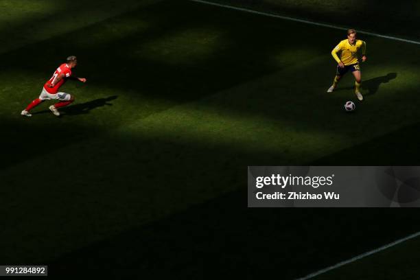 Emil Forsberg controls the ball during the 2018 FIFA World Cup Russia Round of 16 match between 1st Group F and 2nd Group E at Saint Petersburg...