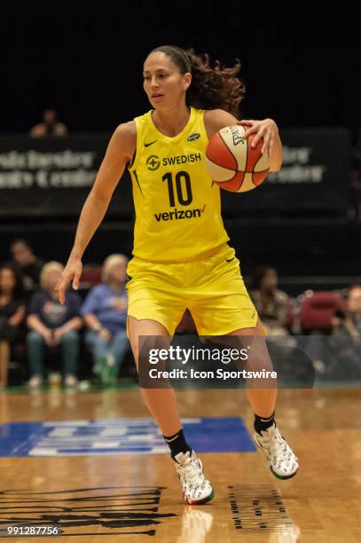 Seattle Storm guard Sue Bird sets the play during the first half of the WNBA basketball game between the Seattle Storm and New York Liberty on July 3...