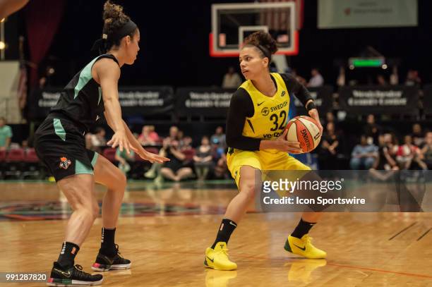 Seattle Storm forward Alysha Clark during the first half of the WNBA basketball game between the Seattle Storm and New York Liberty on July 3 at...
