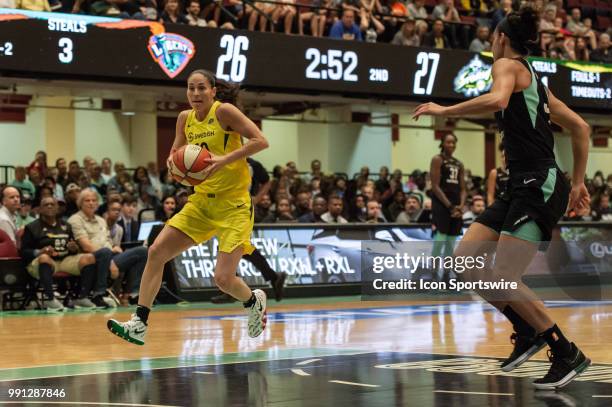 Seattle Storm guard Sue Bird drives to the basket during the first half of the WNBA basketball game between the Seattle Storm and New York Liberty on...