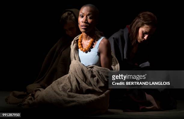 Malian singer Rokia Traore performs in Henry Purcell's opera "Dido and Aeneas " directed by Vincent Huguet and conducted by Vaclav Luks during the...