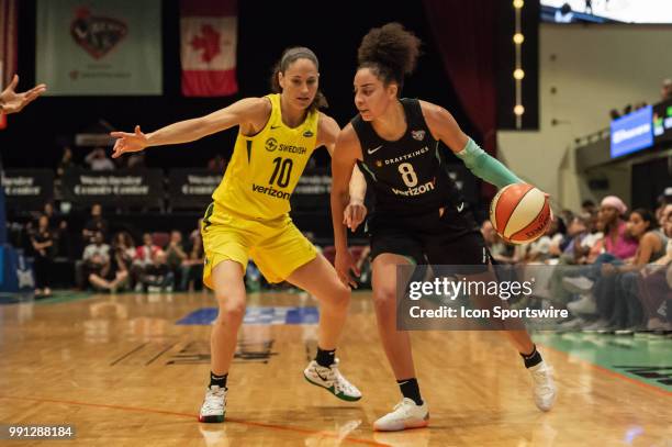New York Liberty guard Bria Hartley looks to score during the second half of the WNBA basketball game between the Seattle Storm and New York Liberty...