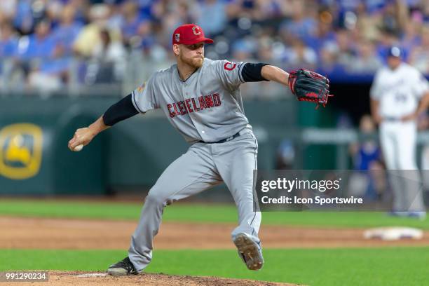 Cleveland Indians relief pitcher Neil Ramirez pitches during the MLB American League Central Division game against the Kansas City Royals on July 3,...