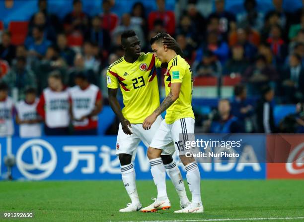 Round of 16 England v Colombia - FIFA World Cup Russia 2018 Davinson Sanchez comforting Mateus Uribe after the missed penalty at Spartak Stadium in...