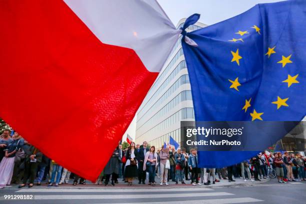 People gathered in front of the Regional Court to protest against Supreme Court Reforms in Poland. Krakow, Poland on 3 July, 2018.