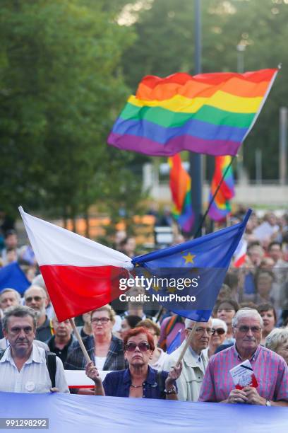 People gathered in front of the Regional Court to protest against Supreme Court Reforms in Poland. Krakow, Poland on 3 July, 2018.