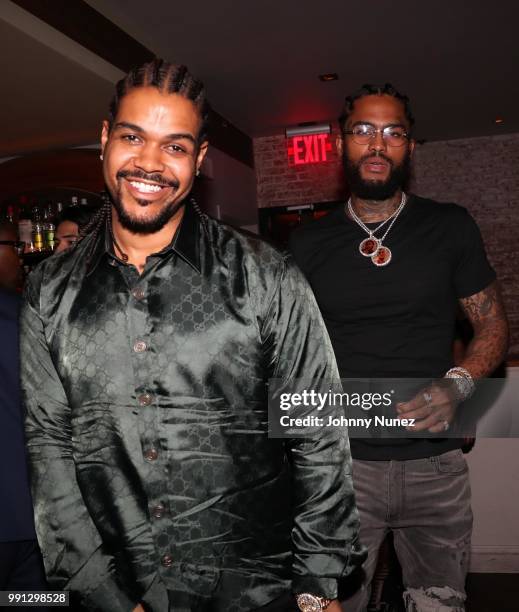 Bully Brown and Dave East attend Bully Brown's Birthday Celebration at Esther & Carol on July 3, 2018 in New York City.