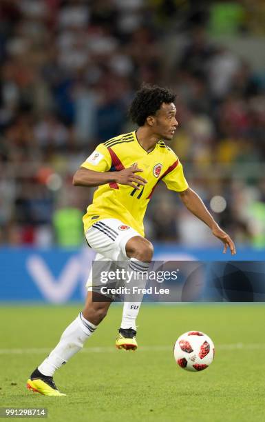 Juan Cuadrado Colombia in action during the 2018 FIFA World Cup Russia Round of 16 match between Colombia and England at Spartak Stadium on July 3,...