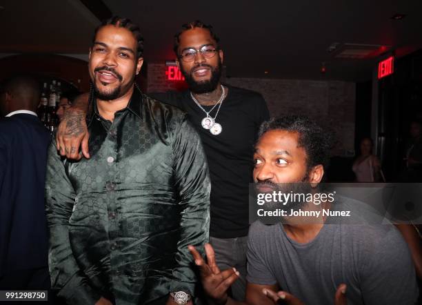 Bully Brown, Dave East, and Cordell Lochin attend Bully Brown's Birthday Celebration at Esther & Carol on July 3, 2018 in New York City.