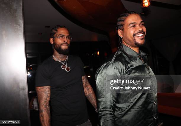 Dave East and Bully Brown attend Bully Brown's Birthday Celebration at Esther & Carol on July 3, 2018 in New York City.
