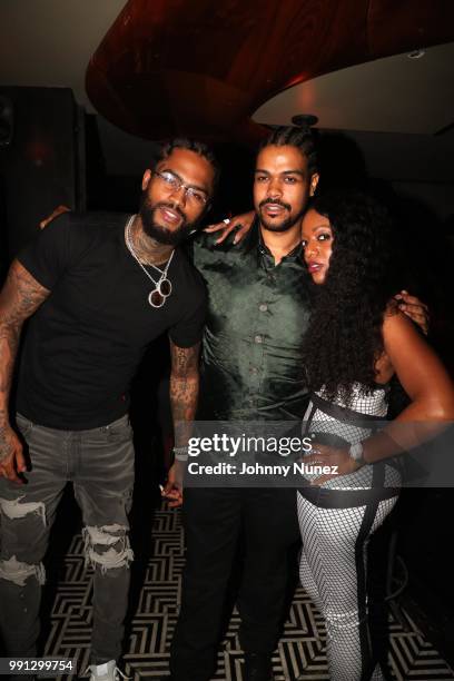 Dave East, Bully Brown, and Jamila T. Davis attend Bully Brown's Birthday Celebration at Esther & Carol on July 3, 2018 in New York City.
