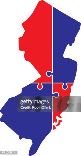 stockillustraties, clipart, cartoons en iconen met new jersey puzzel kaart - robinolimb