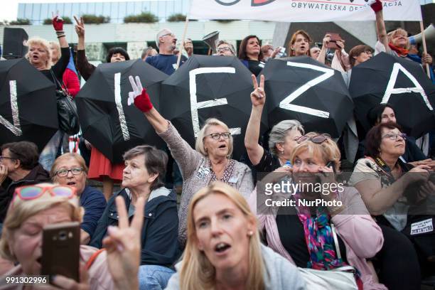 Protest near Supreme Court in Warsaw on July 3, 2018. A recently passed law which critics say is meant to remove political opposition forced nearly...