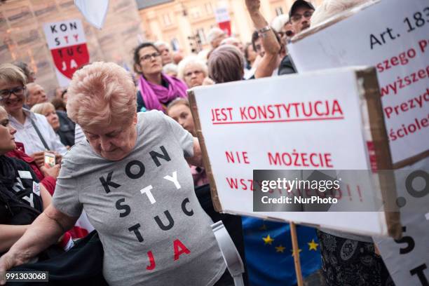 Protest near Supreme Court in Warsaw on July 3, 2018. A recently passed law which critics say is meant to remove political opposition forced nearly...