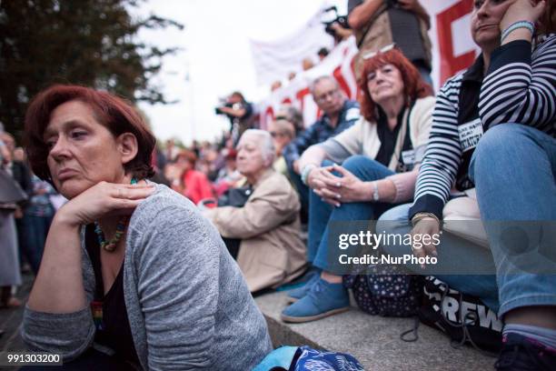 Protest near Supreme Court in Warsaw on July 3, 2018. A recently passed law which critics say is meant to remove political opposition forced nearly...