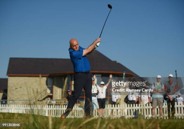 Donegal , Ireland - 4 July 2018; Former Ireland rugby international and Munster player, Keith Wood, on the 1st Tee during the Pro-Am round ahead of...